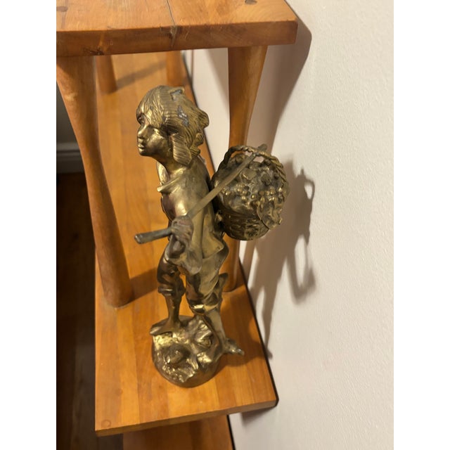 Traditional 1980s Vintage Cast Brass Wine Grape Harvest Sculpture Statue of a Young Man For Sale - Image 3 of 12