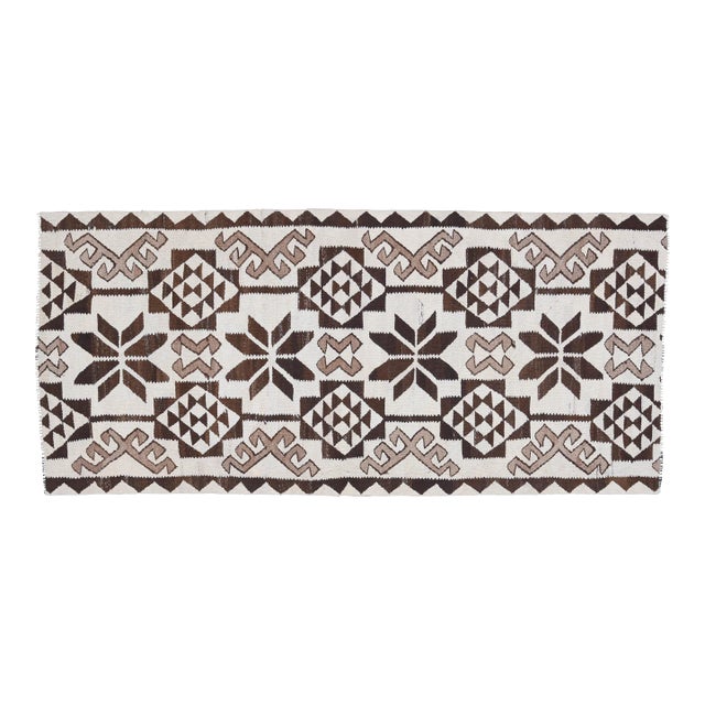 1970s Vintage Turkish Oushak Handmade Wool Cotton Beige Runner Rug For Sale