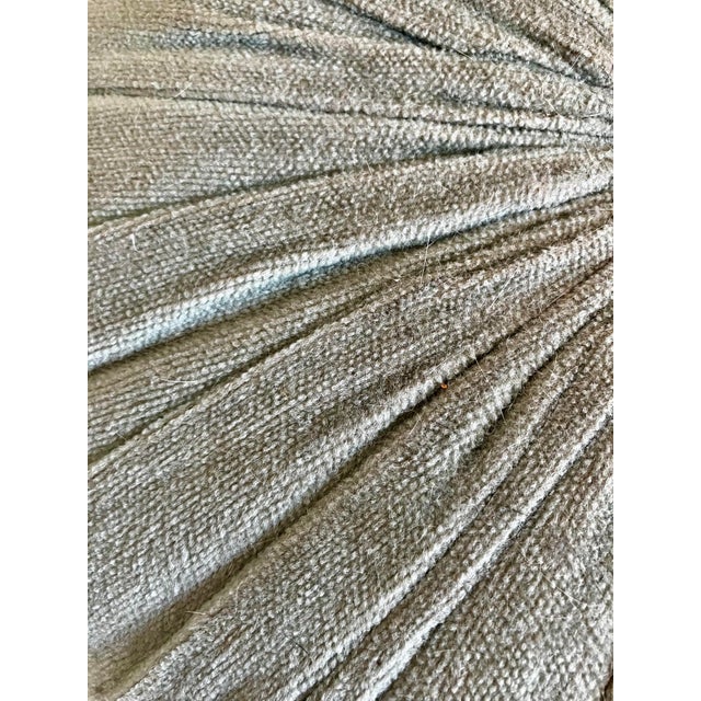 Light Green Vintage Hollywood Regency Pleated Sage Green Velvet Round Ottoman Featuring Elegant Cast Brass Cabriole Legs For Sale - Image 8 of 14