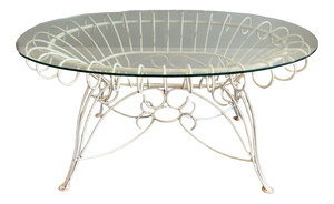 Mid-Century Modern Italian Painted Iron Garden Table with Oval Glass Top, 1960s