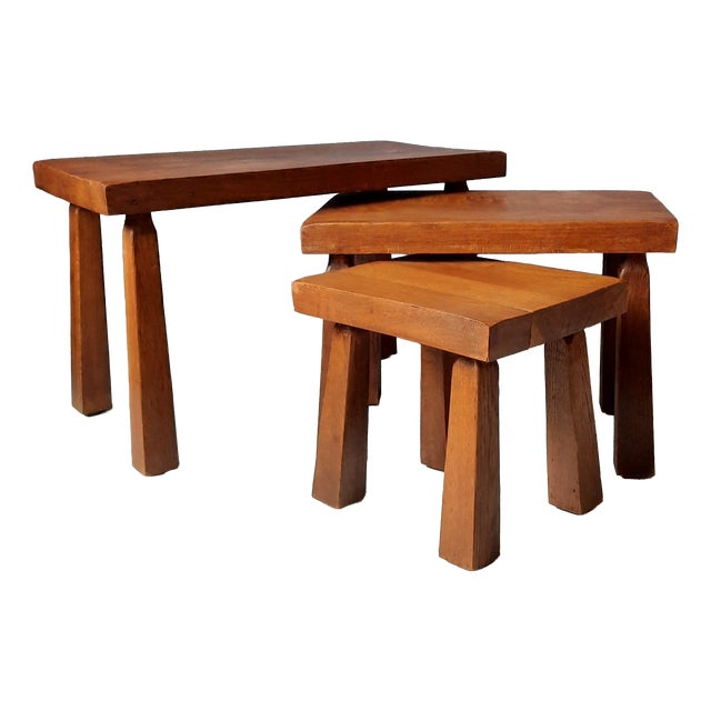 Brutalist Oak Nesting Tables, 1970s, Set of 3 For Sale