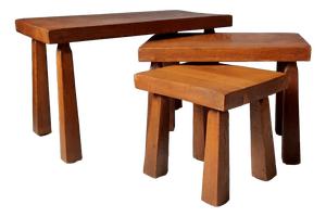 Brutalist Oak Nesting Tables, 1970s, Set of 3