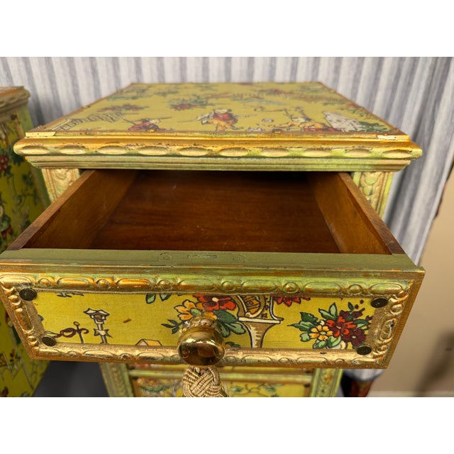 Early 20th Century Venetian Style Chartreuse Chinoiserie Cabinets / Nightstands - A Pair For Sale - Image 9 of 16