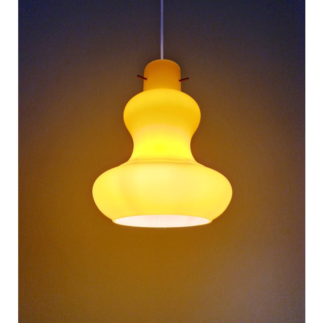 Glass Vintage Yellow Opaline Glass Pendant Light, Italy, 1960s For Sale - Image 7 of 14