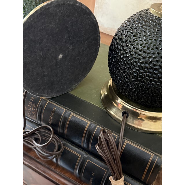 Vintage Swedish Green Textured Glass Table Lamps - A Pair For Sale - Image 10 of 12