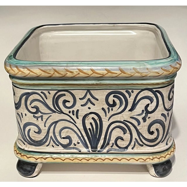 Square Footed Italian Cachepot/Planter with Mythological Animal Pattern - substantial piece, weighs 8.5 pounds and...