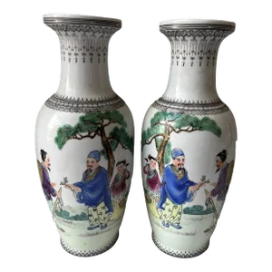 Vintage Pair of Chinese Famille Rose Vases, 1960-1970s
