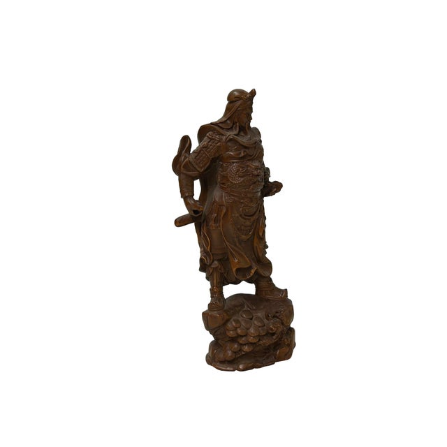 Carved Wood General Guan Yu Warrior Dragon Armor Figurine Sculpture For Sale - Image 9 of 10