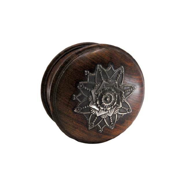 Wooden Jewelry Box with Silver Application on the Flower-Shaped Lid, in Good conditions.