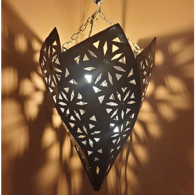 Moroccan All Metal Hand Pierced Lantern / Dark Brown For Sale - Image 4 of 7
