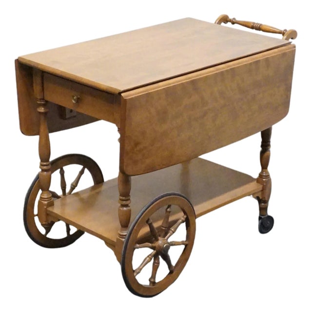 Ethan Allen Heirloom Nutmeg Maple Colonial Early American 41" Accent Drop Leaf Server / Tea Cart 10-6085 For Sale