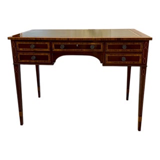 Antique Edwardian Free Standing Mahogany Four Drawer Inlaid Writing Desk, 1910 For Sale