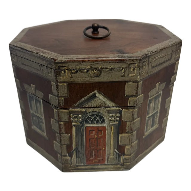 Antique English 1920 Painted Wood Tea Caddy House For Sale