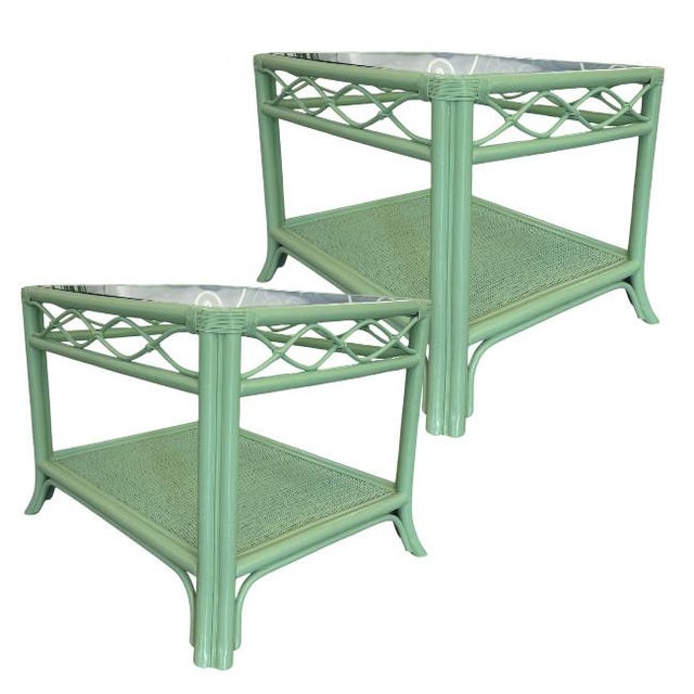 Mid 20th Century Vintage Coastal Rattan & Glass Side Tables For Sale - Image 5 of 8