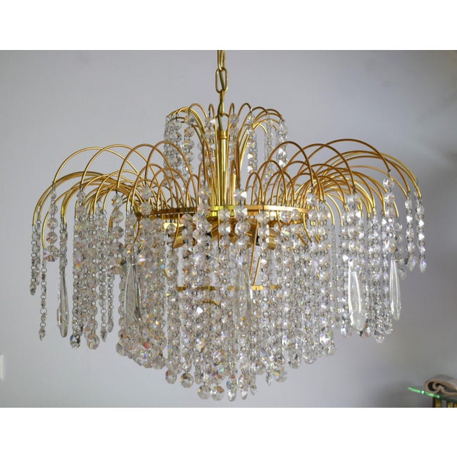 Metal Large Hollywood Regency Swarovski Crystal Waterfall Chandelier, 1980s For Sale - Image 7 of 11