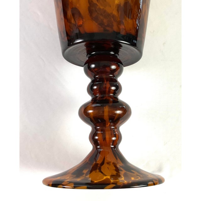Modern 1980s Magnificent, Large Classic Trumpet Shaped Tortoise Shell Style Vase on a Turned Pedestal Base For Sale - Image 3 of 9