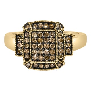 10K Yellow Gold Plated .925 Sterling Silver 1/2 Cttw Champagne Diamond Step Up Ring - Size 7 For Sale