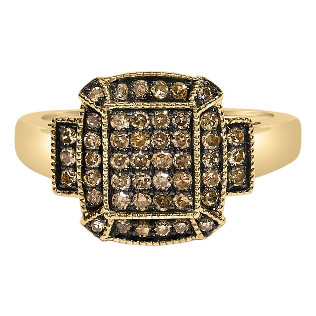 10K Yellow Gold Plated .925 Sterling Silver 1/2 Cttw Champagne Diamond Step Up Ring - Size 7 For Sale