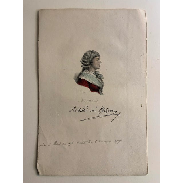 Late 19th Century Antique French Hand Colored Lithograph Madame Roland Print For Sale - Image 5 of 5
