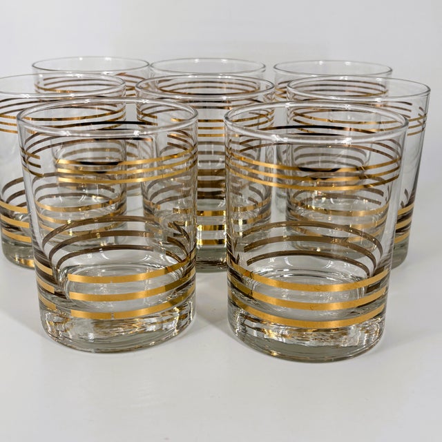 Mid-Century Modern Mid 20th Century Modern Gold Banded Lowball Glasses Set of 4 Mad Men Barware For Sale - Image 3 of 11