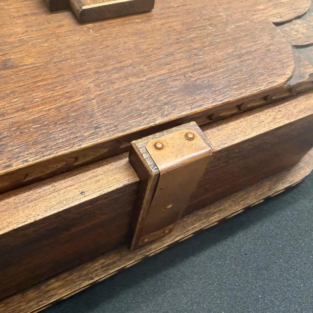 1930s Art Deco Hand-Carved Oak, Maple Wood and Brass Huge French Box For Sale - Image 15 of 15