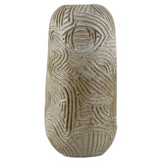 Danish Ceramicist Hand-Carved Vase by Christina Muff For Sale