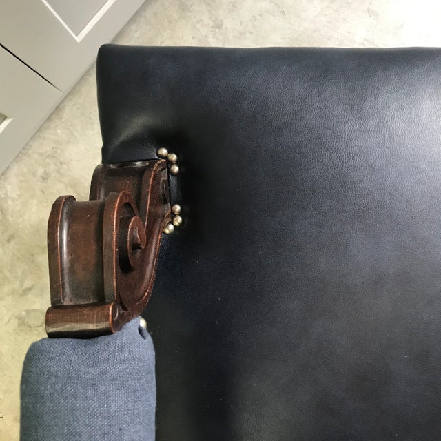 1920s Oak Leather Linen Armchair Reupholstered For Sale In Tampa - Image 6 of 12