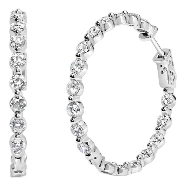 14K White Gold 5.00 Cttw Lab Grown Diamond Inside-Out Hoop Earring, A Pair For Sale