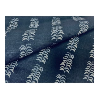 Heather Chadduck Petite Frond Indigo Navy Blue Off White Linen Drapery Upholstery Fabric For Sale
