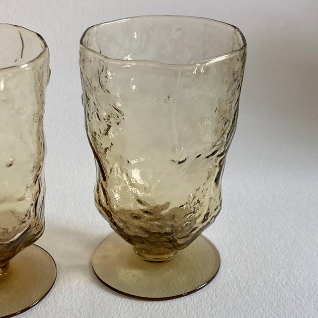 1960s Vintage Morgantown Amber Crinkle Glass Goblets - Set of 4 For Sale - Image 5 of 9