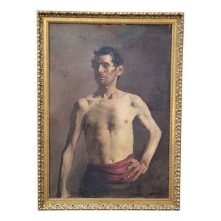 José Acevedo, Nude Male Torso, 1880, Oil Painting on Canvas, Framed For Sale