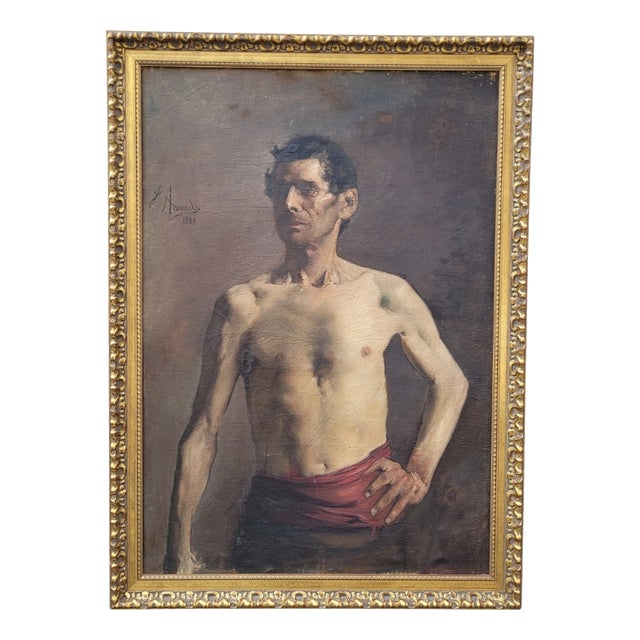 José Acevedo, Nude Male Torso, 1880, Oil Painting on Canvas, Framed For Sale