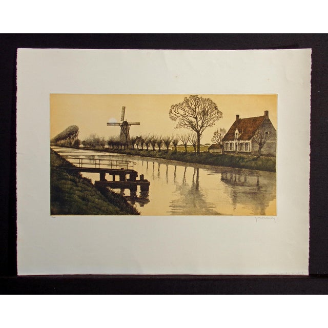 "Somme - Coucher du Soleil" aquatint Etching by Roger Hebbelinck Hand signed, titled and numbered by the artist in pencil...