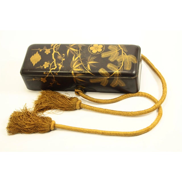 Antique Meiji Presentation Letter Fubako Box in Gilt Lacquer With Tassels For Sale - Image 13 of 13