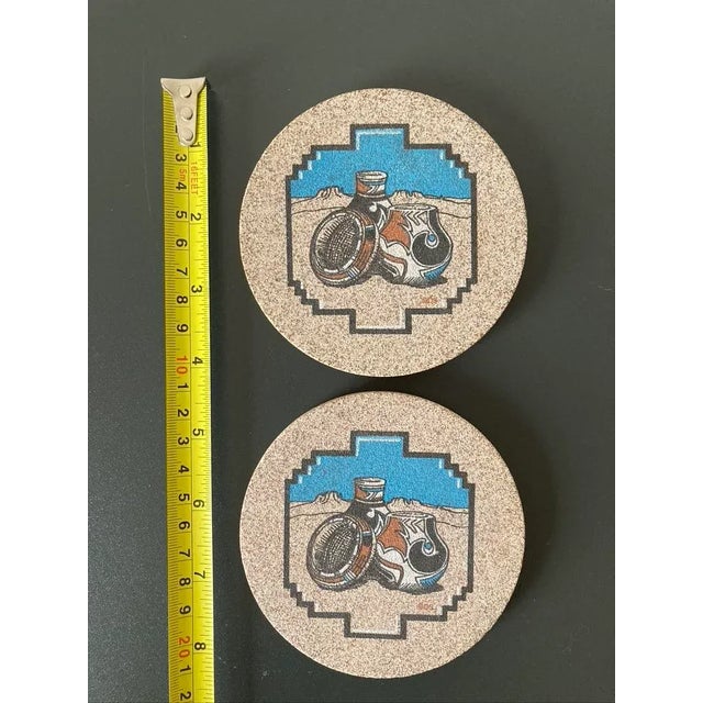 Barware Cocktail Drink Coasters With Sandstone Pottery Design, Set of 2 For Sale - Image 9 of 12
