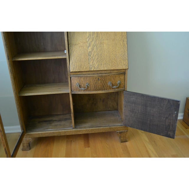 Antique Larkin Tiger Oak Secretary Desk With Bookcase, Circa 1900 For Sale - Image 4 of 11
