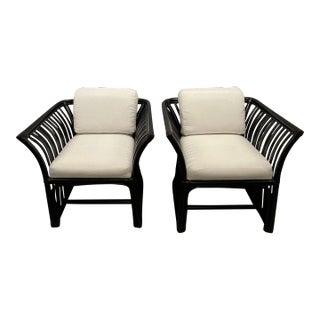 1970s Vintage Black Rattan Chairs - Set of 2 For Sale