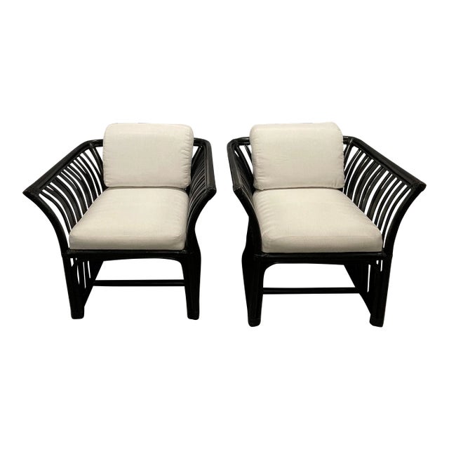 1970s Vintage Black Rattan Chairs - Set of 2 For Sale