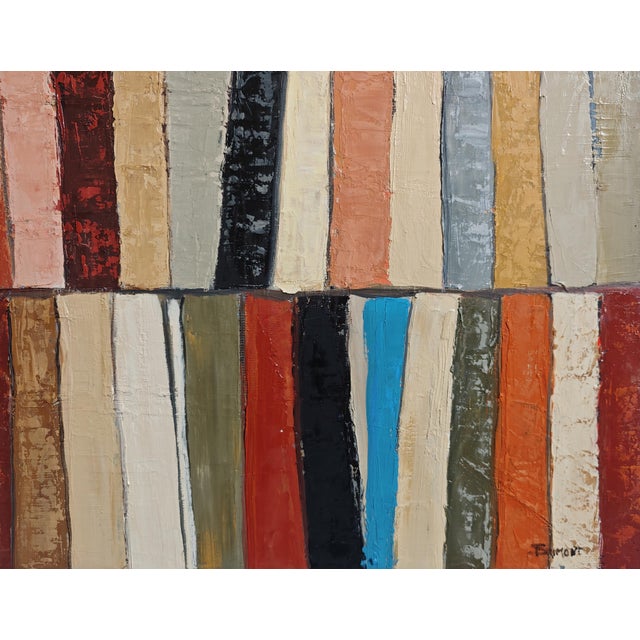 Tan “Atelier Des Reliures,” Colorful Abstract Library Oil Painting, Framed by Sophie Dumont For Sale - Image 8 of 11