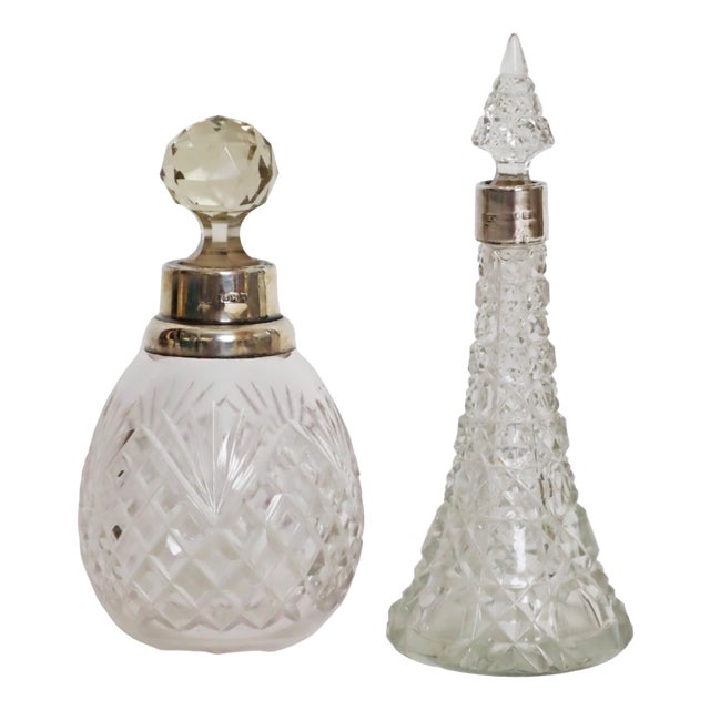 Perfume Bottles in Lead Crystal and Sterling Silver, 1890, Set of 2 For Sale