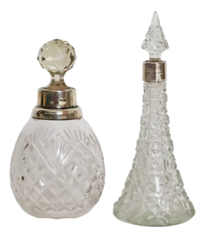 Perfume Bottles in Lead Crystal and Sterling Silver, 1890, Set of 2