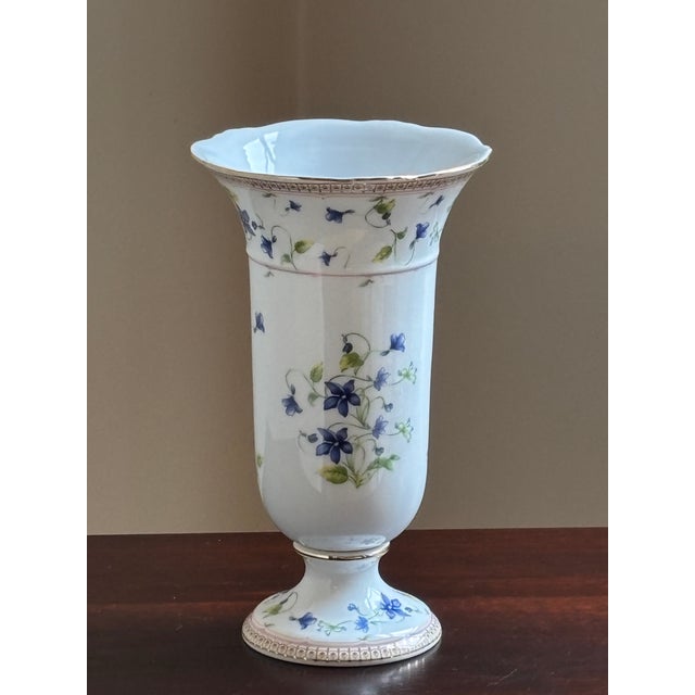 Vintage Porcelain Trumpet Vase W/ Blue Bellflower Motif For Sale - Image 12 of 18