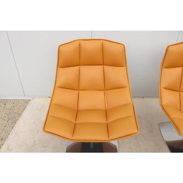 Modern Contemporary Knoll Jehs+Laub Swivel Lounge Chairs in Tan Leather - A Pair For Sale - Image 13 of 18