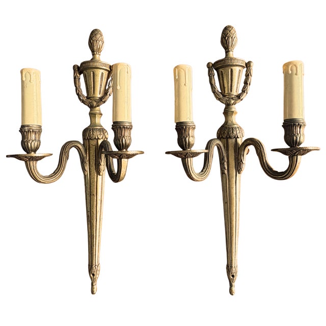 Large Louis XVI Style 2-Light Wall Sconces, 1880s, Set of 2 For Sale - Image 9 of 9