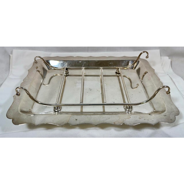 Antique Mappin & Webb Footed Silver Plate Asparagus Serving Tray & Rack With Graceful Chippendale Edge From England -...