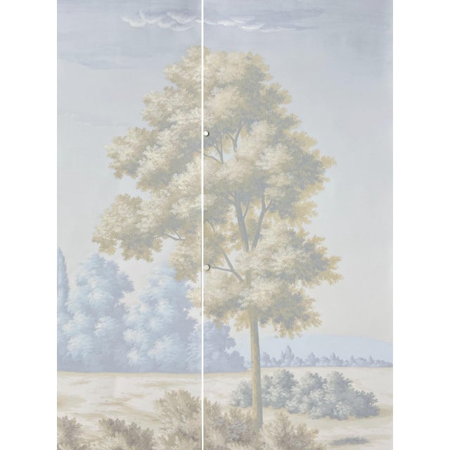 Soft Pastel French Landscape Hand-Painted Panoramic Wallpaper, 5-Panel Set For Sale - Image 4 of 4