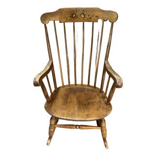 Vintage Nichols & Stone Boston Rocker – Gardner, Mass – Hand-Painted Fruit & Floral Crest For Sale