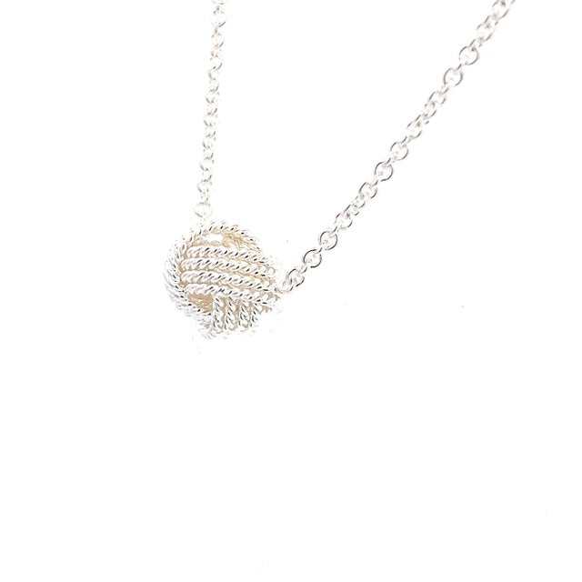 Traditional 1990s Tiffany & Co Estate Love Knot Necklace 17" Silver For Sale - Image 3 of 9