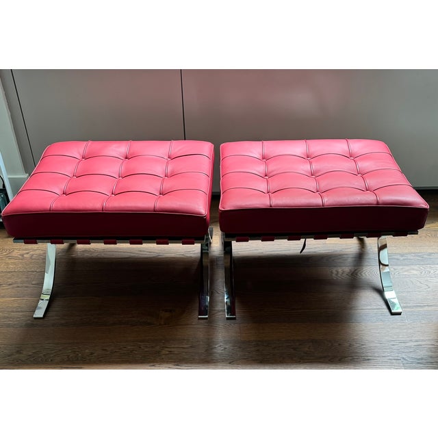 Authentic Design Within Reach Barcelona Stool – Red Tufted Leather & Chrome X‑Base For Sale - Image 14 of 16