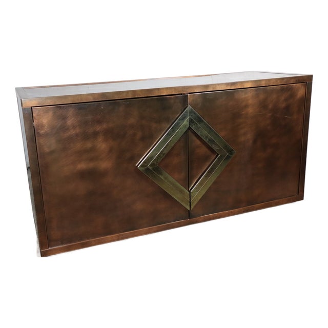 Minimalist Sideboard in Patinated Bronze Metal, 1970s For Sale